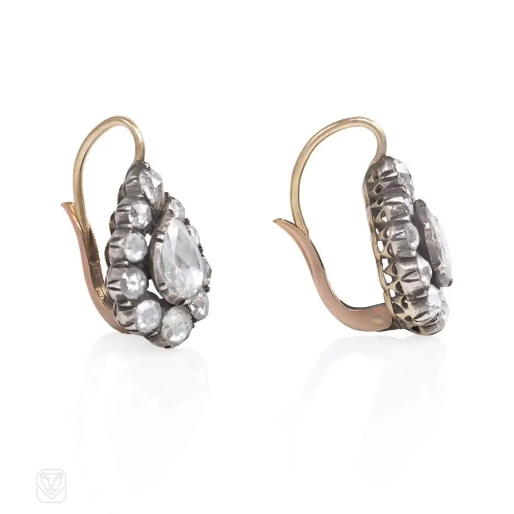 Antique pear-shaped diamond cluster earrings