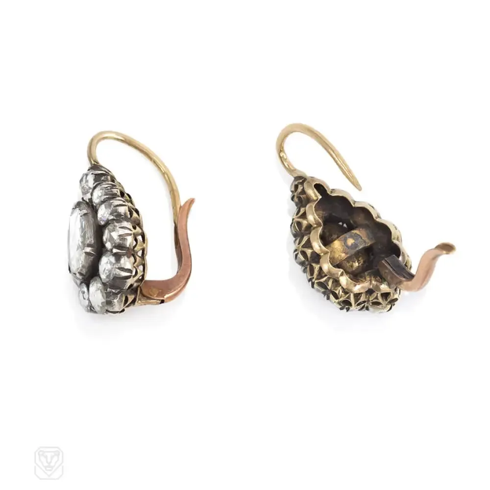 Antique pear-shaped diamond cluster earrings
