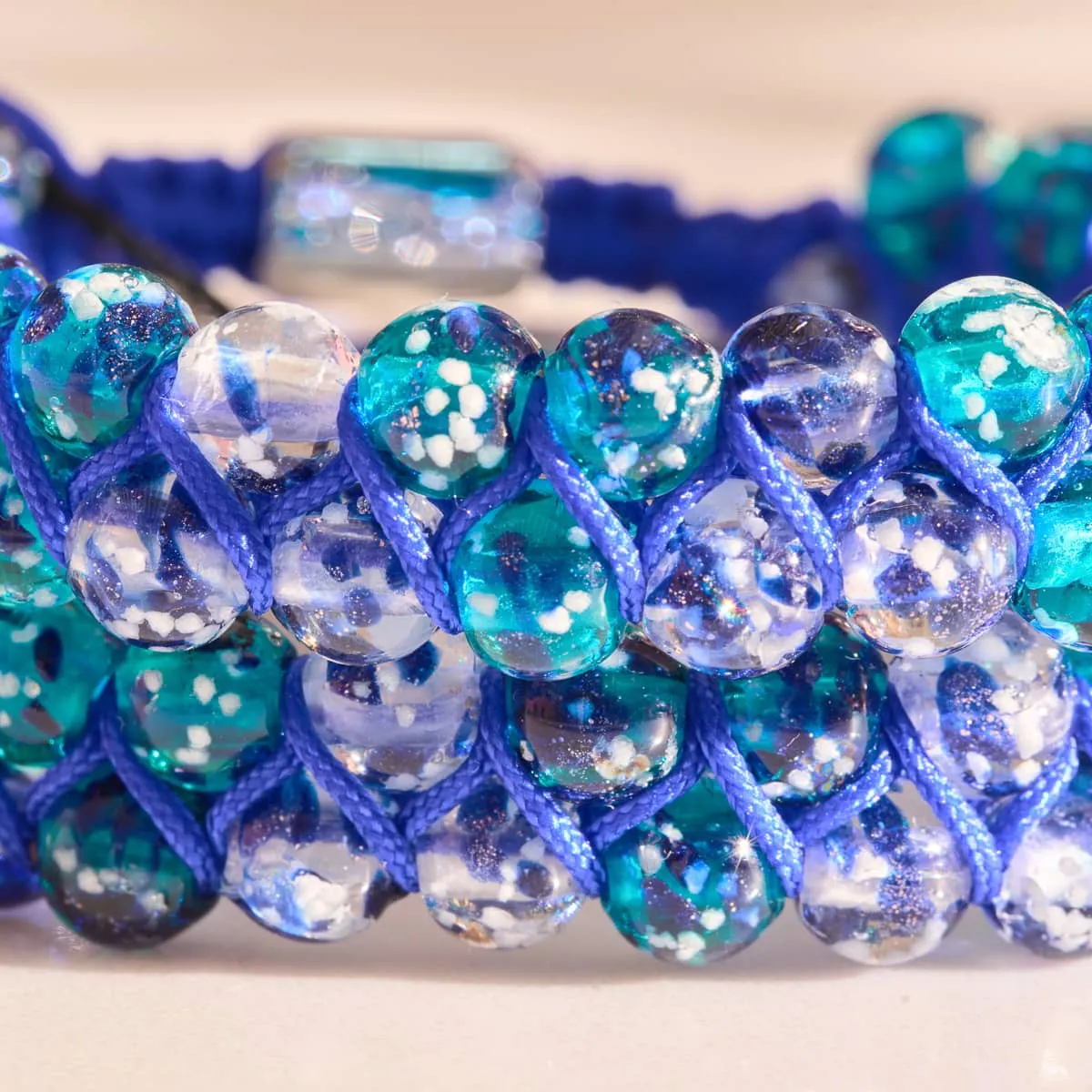 Stunning Aquamarine Flame & Lapis Flame Double Firefly Glass Bracelet – Elegant and Unique Design