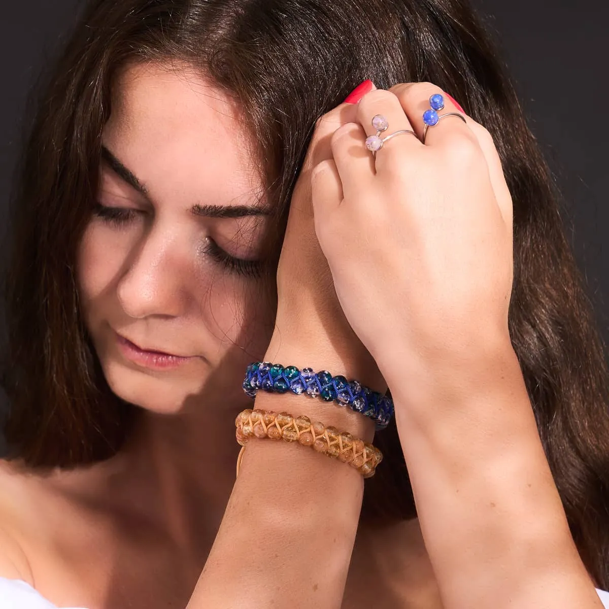 Stunning Aquamarine Flame & Lapis Flame Double Firefly Glass Bracelet – Elegant and Unique Design