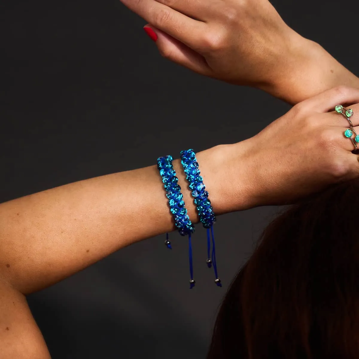 Stunning Aquamarine Flame & Lapis Flame Double Firefly Glass Bracelet – Elegant and Unique Design