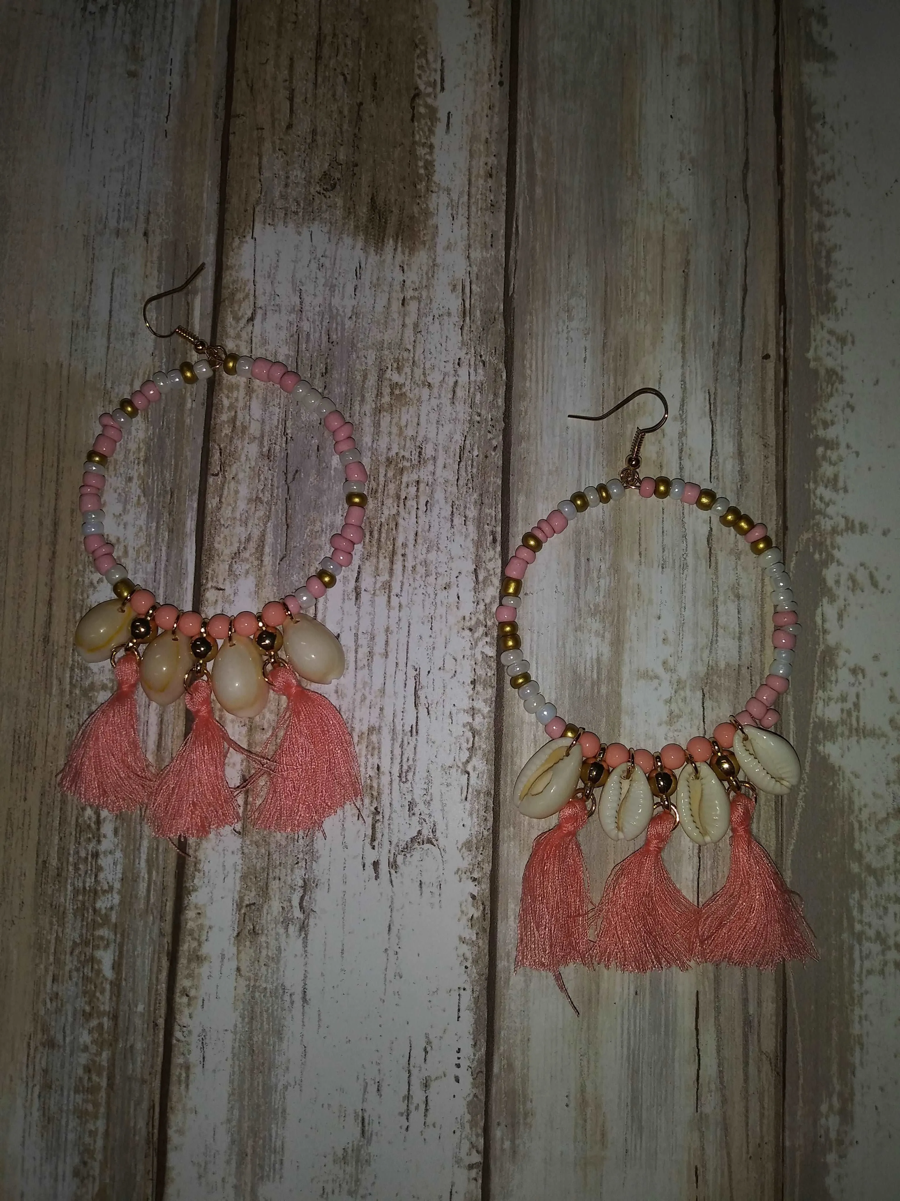Aquamarine Seashell & Tassel Earrings