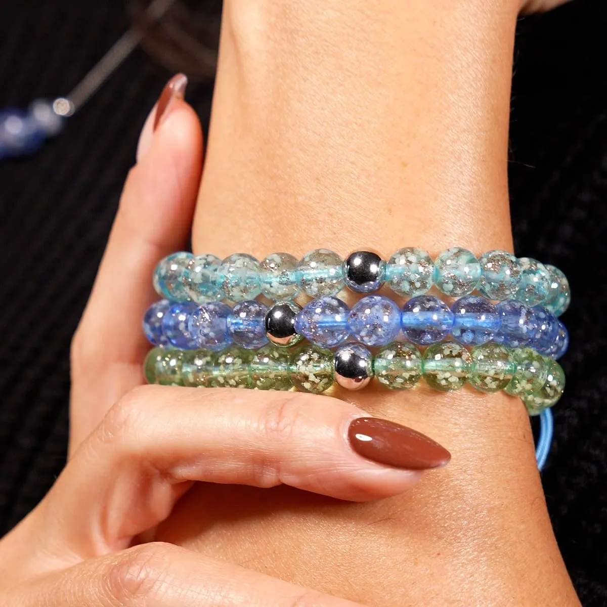 Arctic Blue | Silver | Firefly Glass Macrame Bracelet