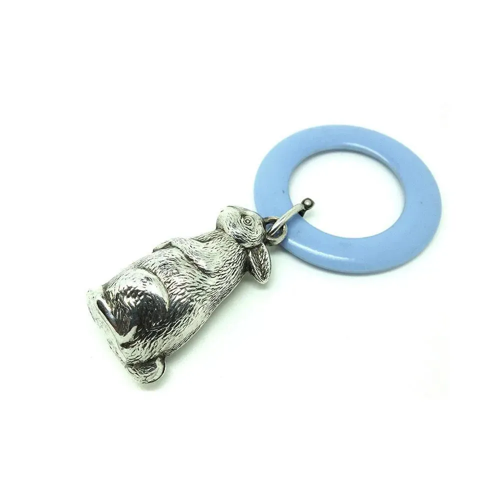 Art Deco 1930s Sterling Silver Rabbit Baby Rattle