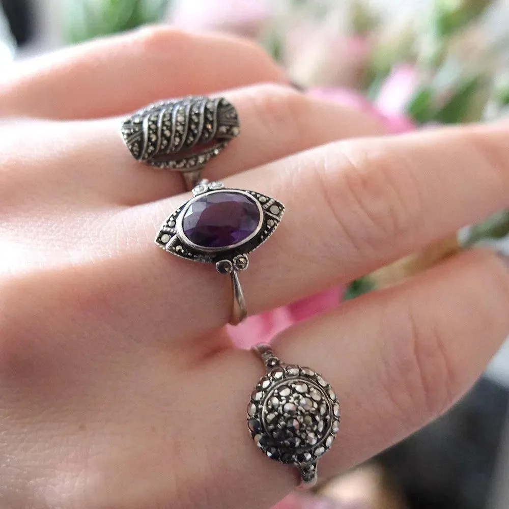 Art Deco Amethyst Marcasite Silver Ring