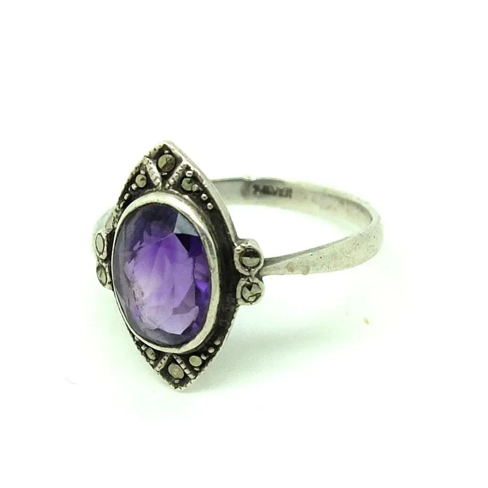 Art Deco Amethyst Marcasite Silver Ring