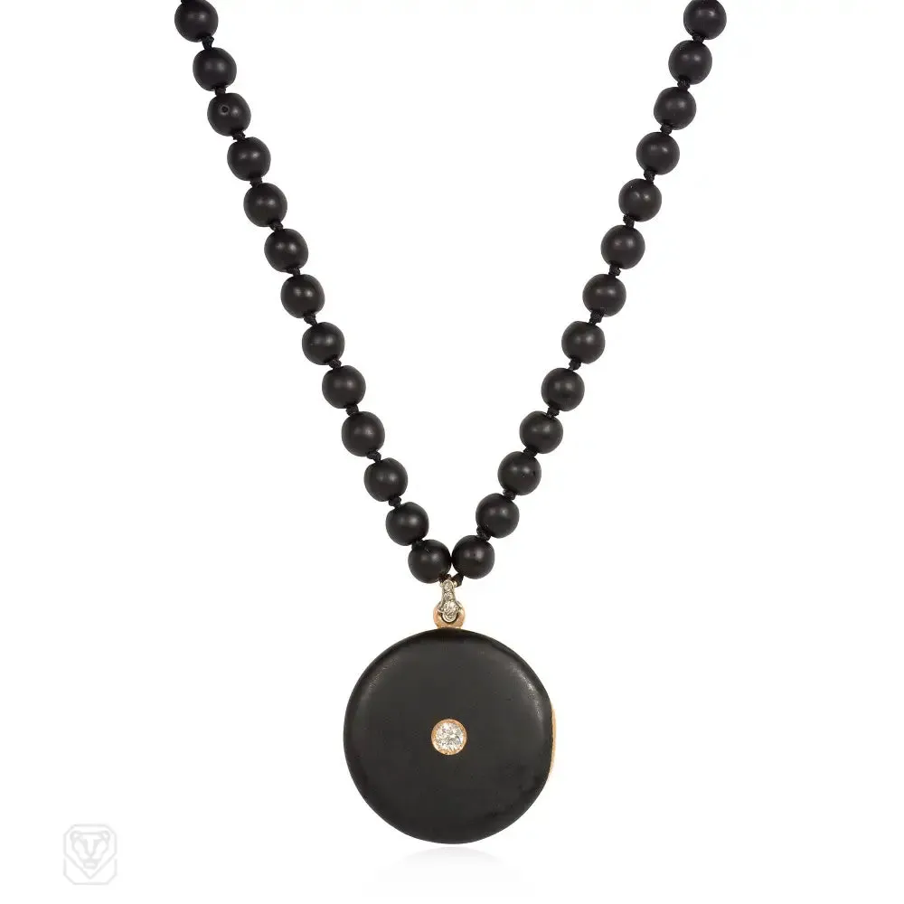 Art Deco black enamel and diamond necklace