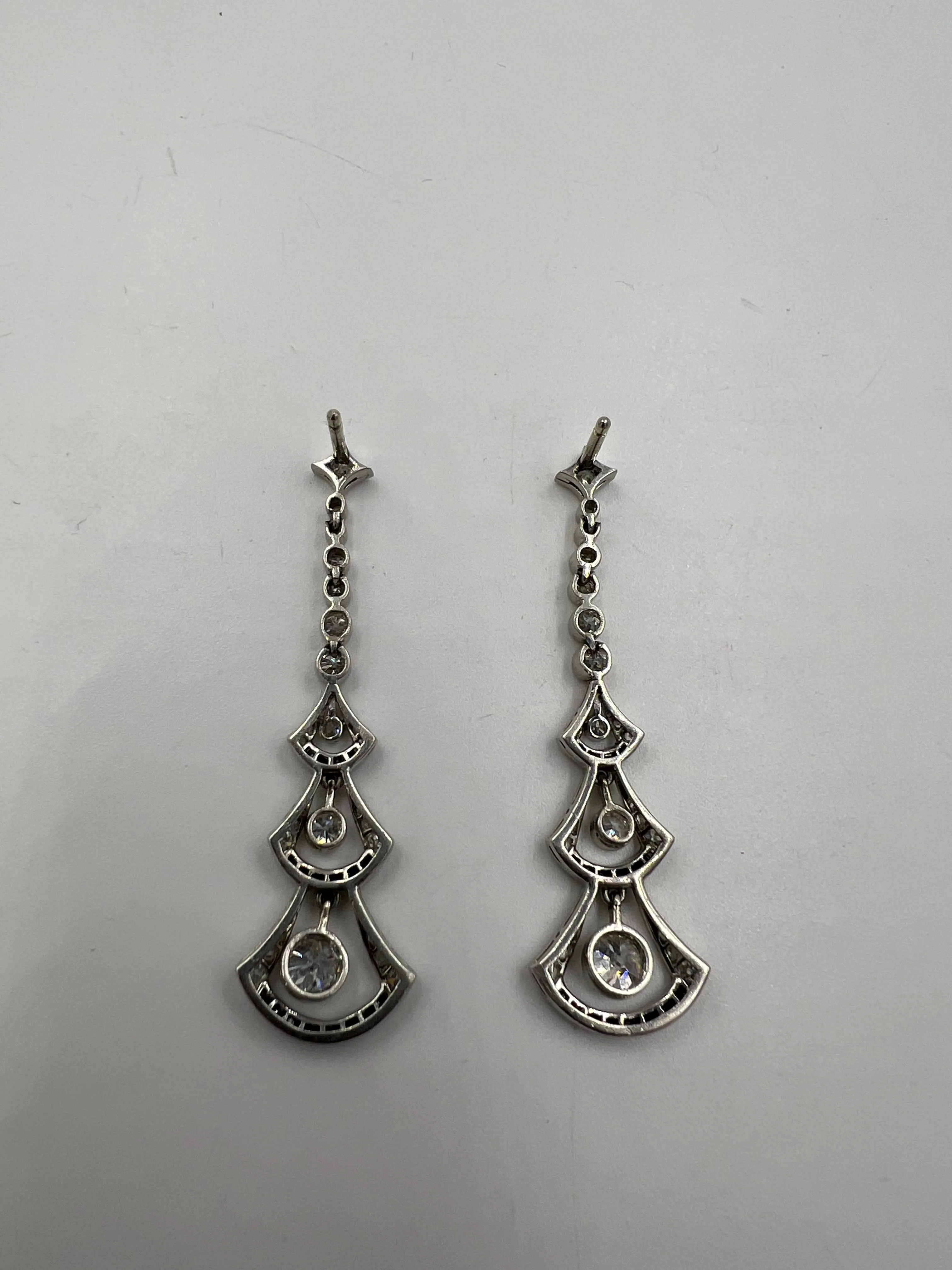 Art Deco Diamond Sapphire Platinum Dangling Earrings