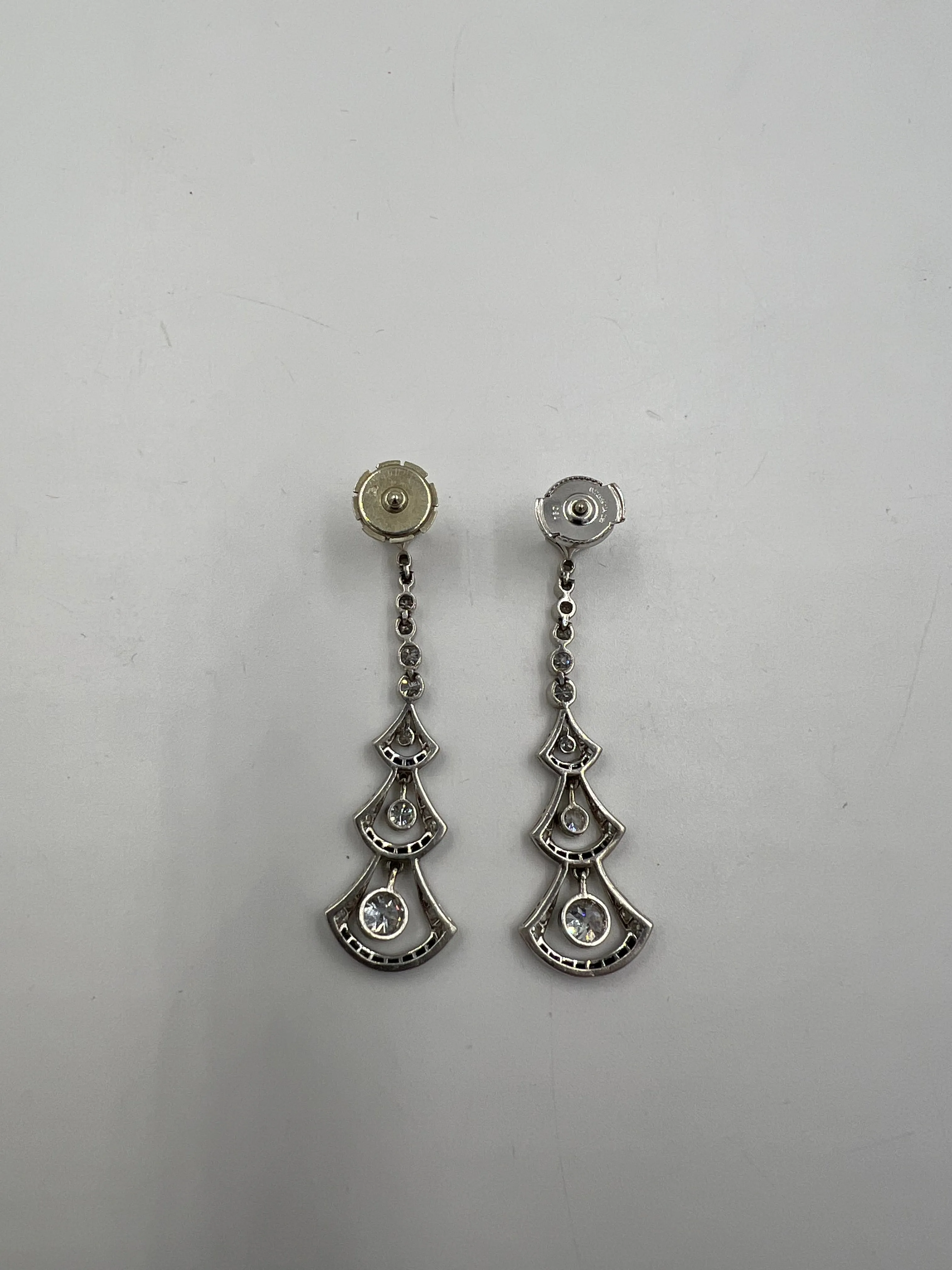 Art Deco Diamond Sapphire Platinum Dangling Earrings
