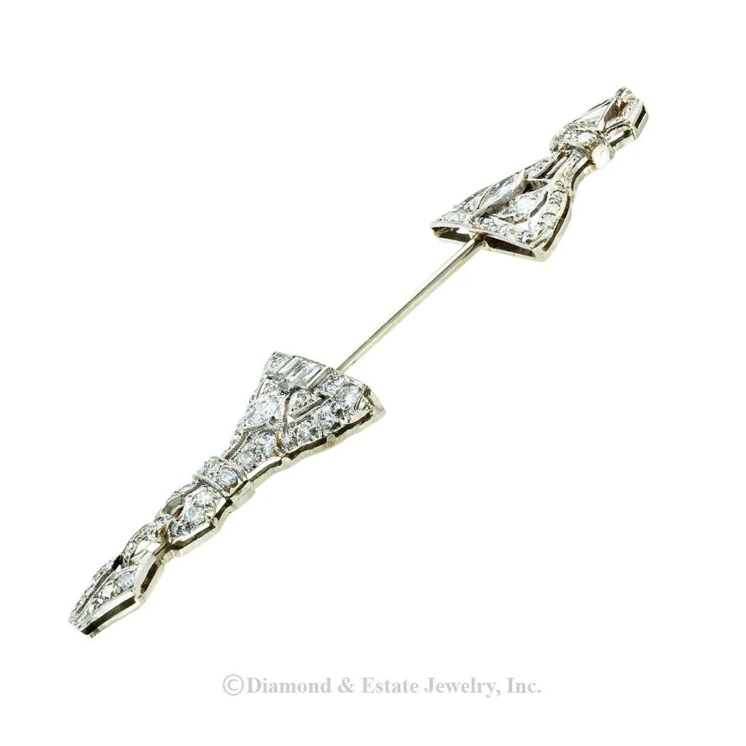 Art Deco Jabot Diamond Platinum Brooch
