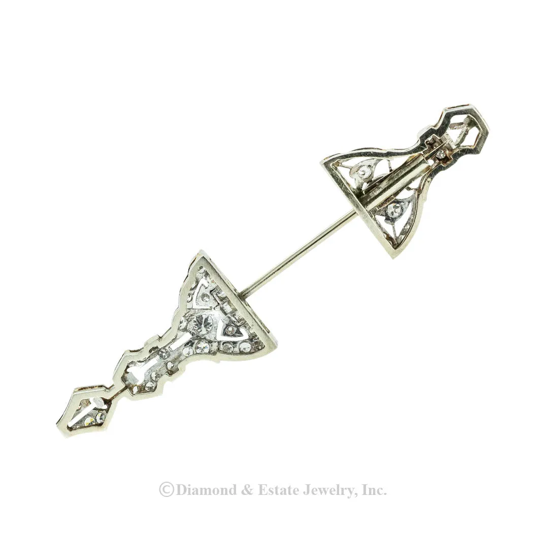 Art Deco Jabot Diamond Platinum Brooch