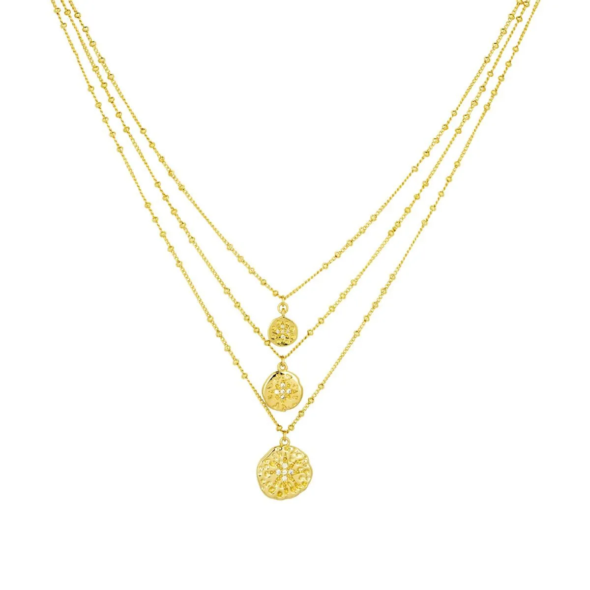 Ashiana JNC00948 Three Line Coin Necklace in Gold