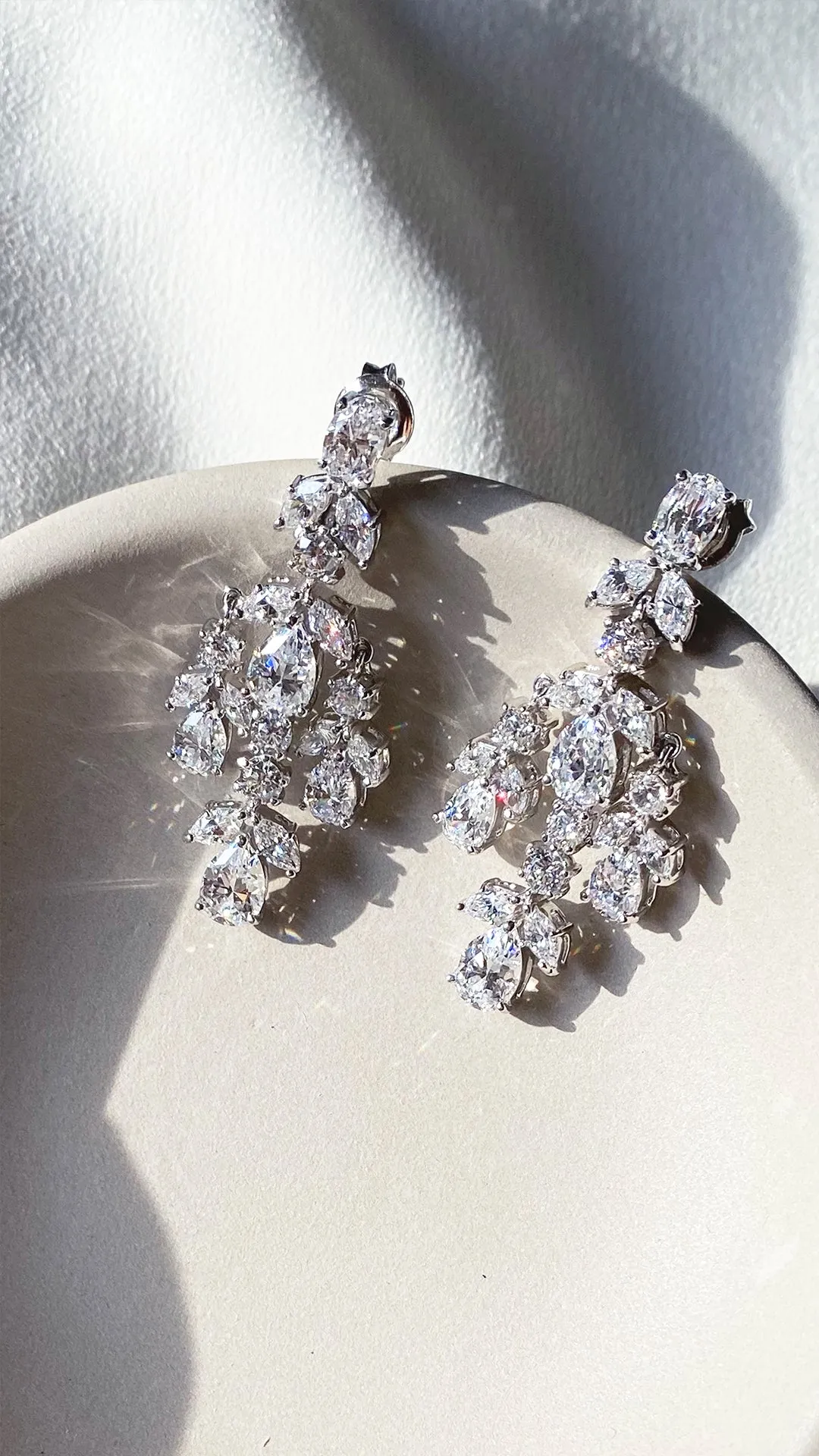 Aster White Chandelier Earrings White Gold Plated