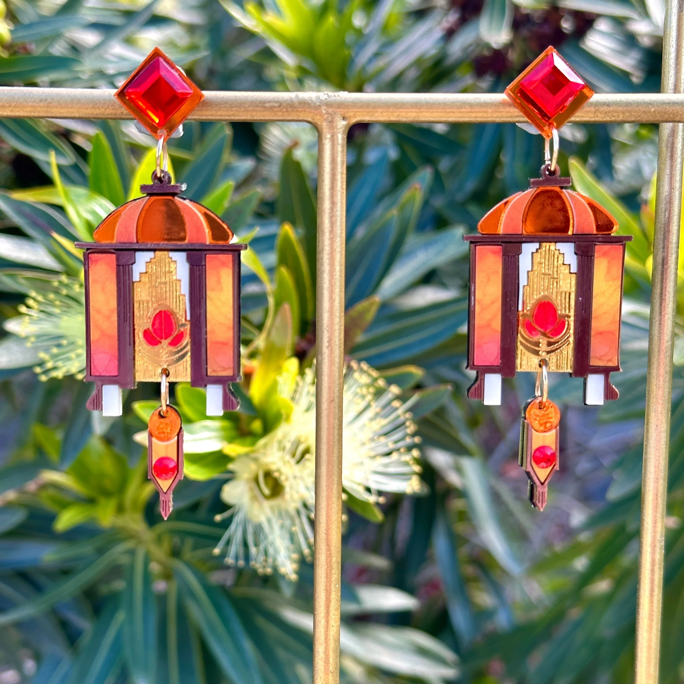 Autumn Art Deco Lantern 🍁 - Earrings - Set of 2