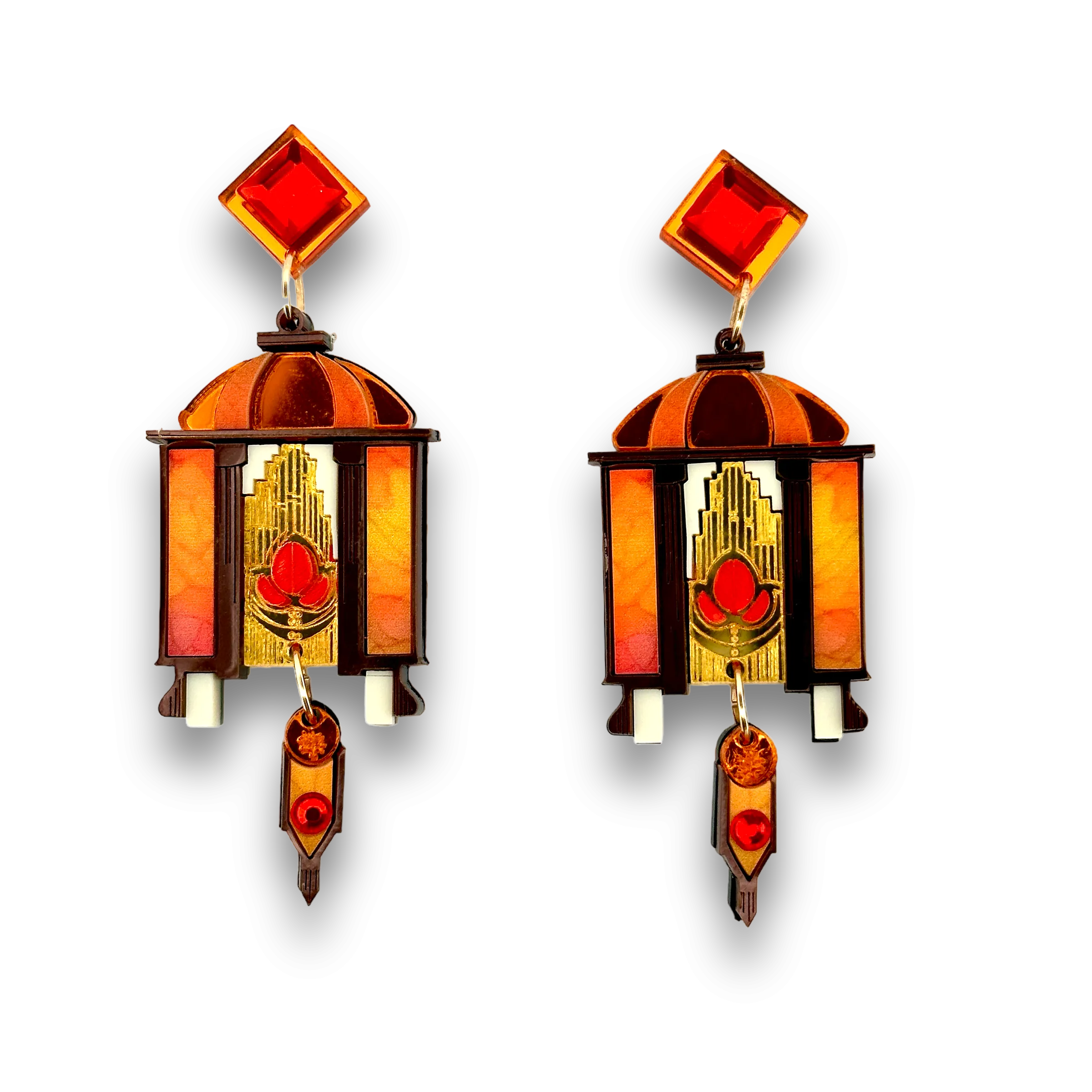 Autumn Art Deco Lantern 🍁 - Earrings - Set of 2