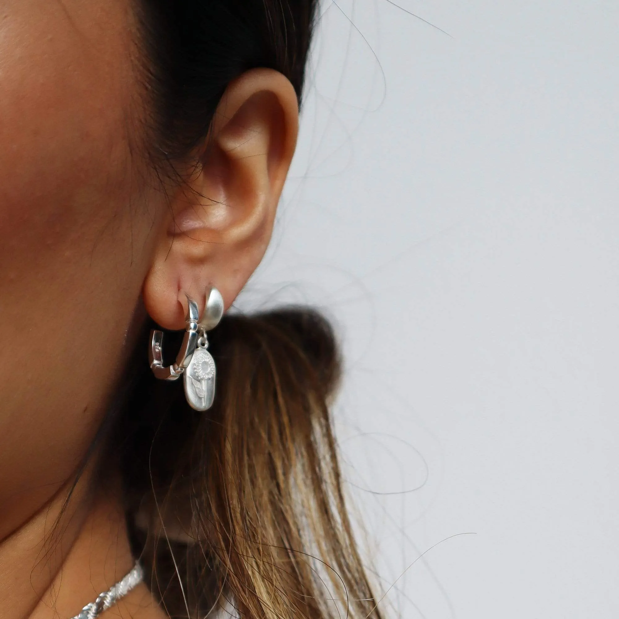 Bar & Ball Midi Hoop Earrings Sterling Silver