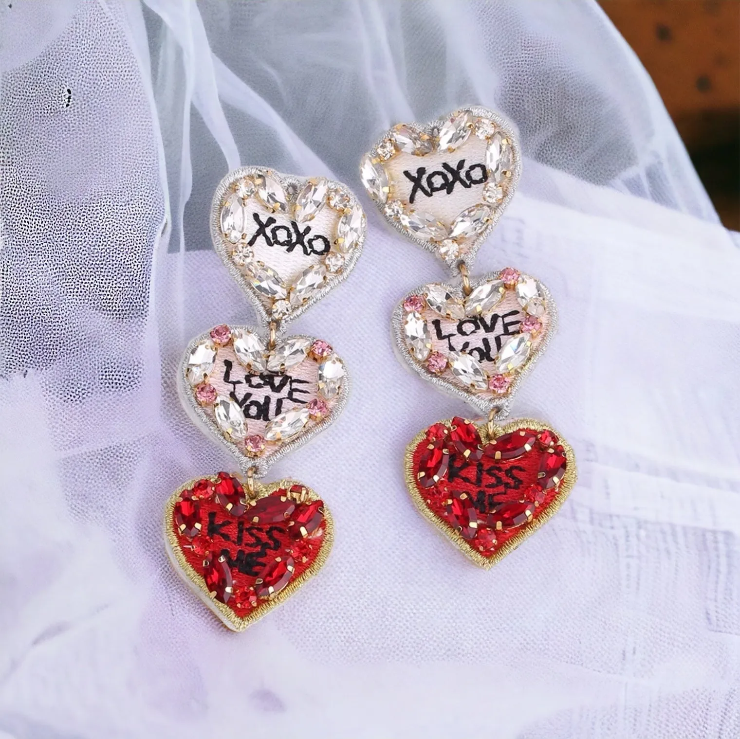 Beaded Heart Earrings - Beidal Shower, Valentine’s Day, Beaded Earrings, Valentine’s Earrings, Valentine Gift, Love Earrings, Heart Accessories, XOXO, I Love You