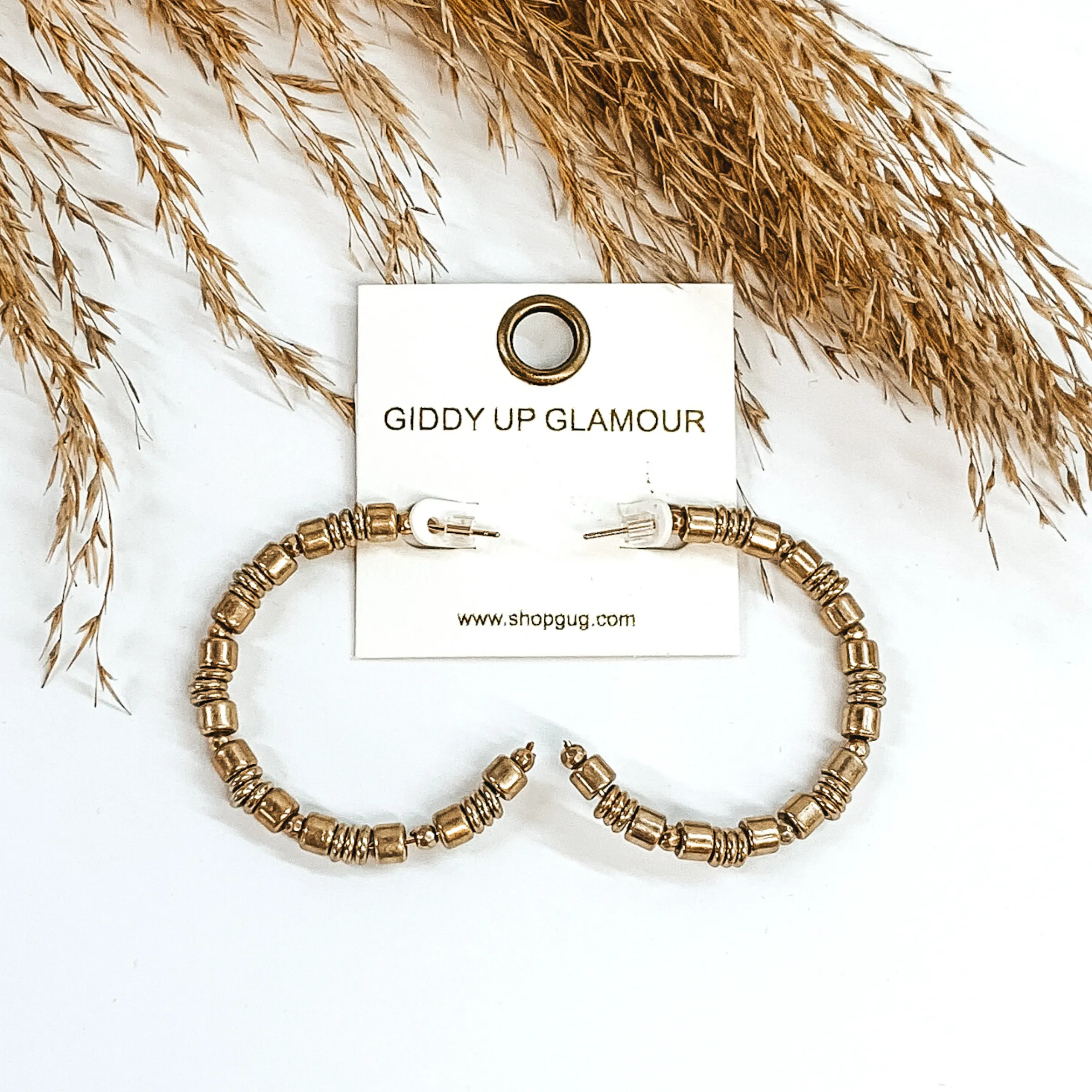 Beaded Hoop Earrings in Gold