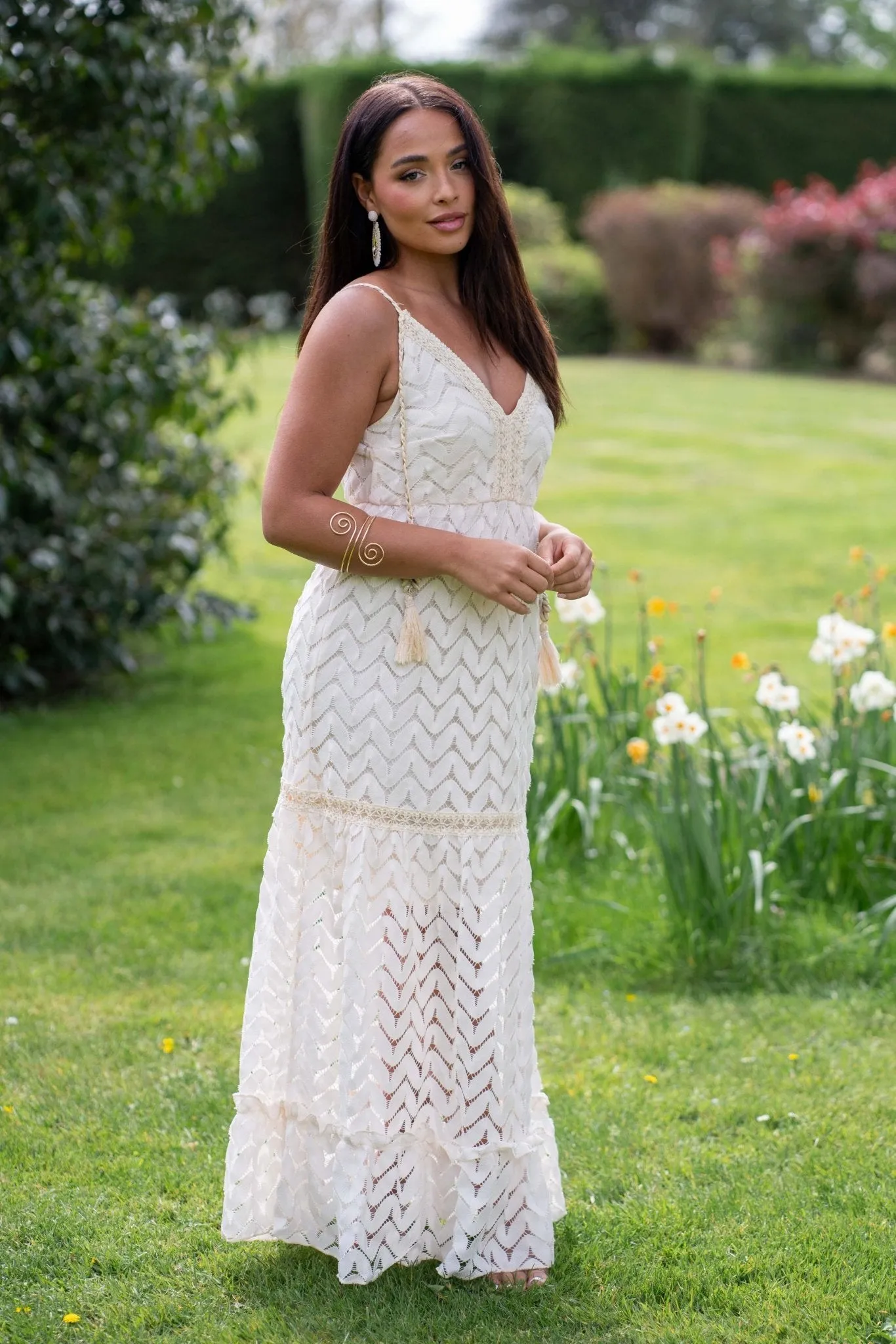 Beige Boho Tassel Maxi Dress