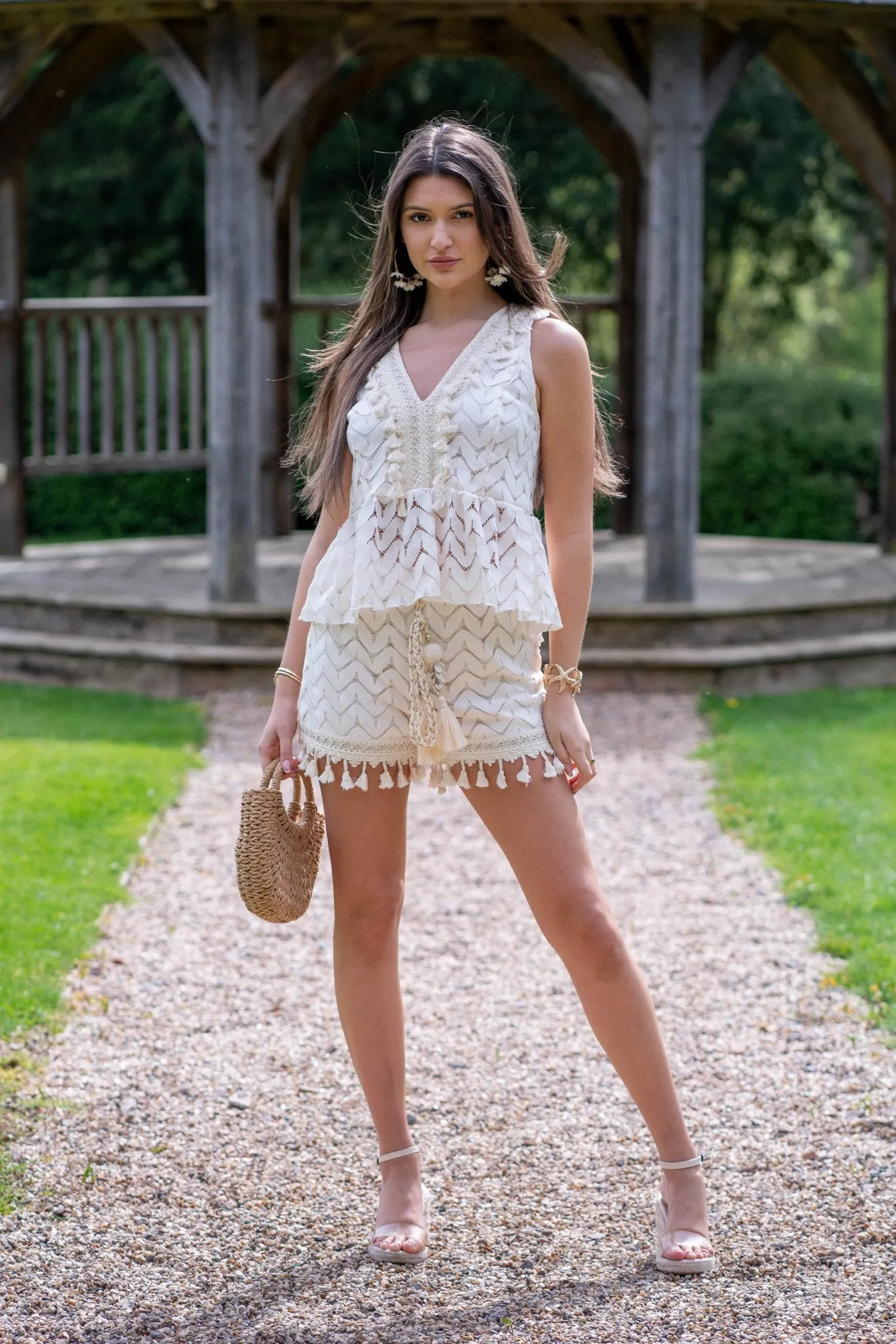 Beige Boho Tassel Short