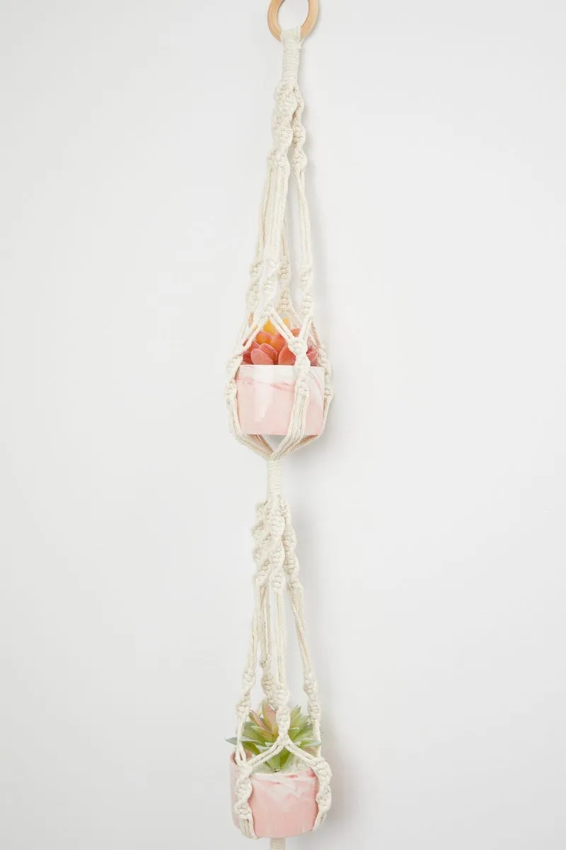 Beige Double Macrame Plant Pot Hanger