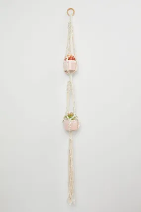 Beige Double Macrame Plant Pot Hanger