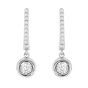 Bezel Set Diamond Cluster Dangle Earrings