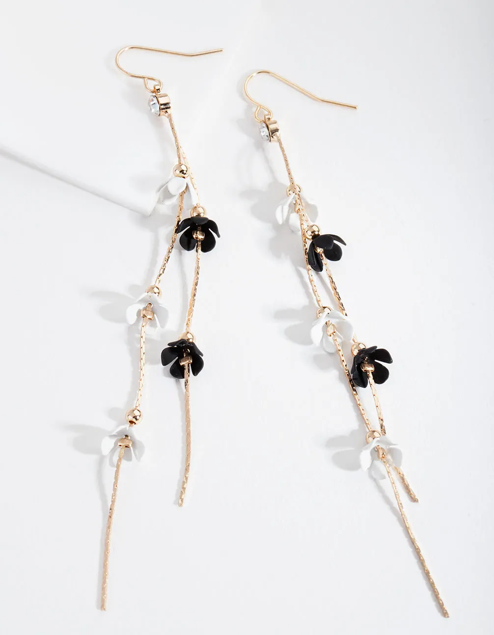 Black & White Flower Drop Earrings