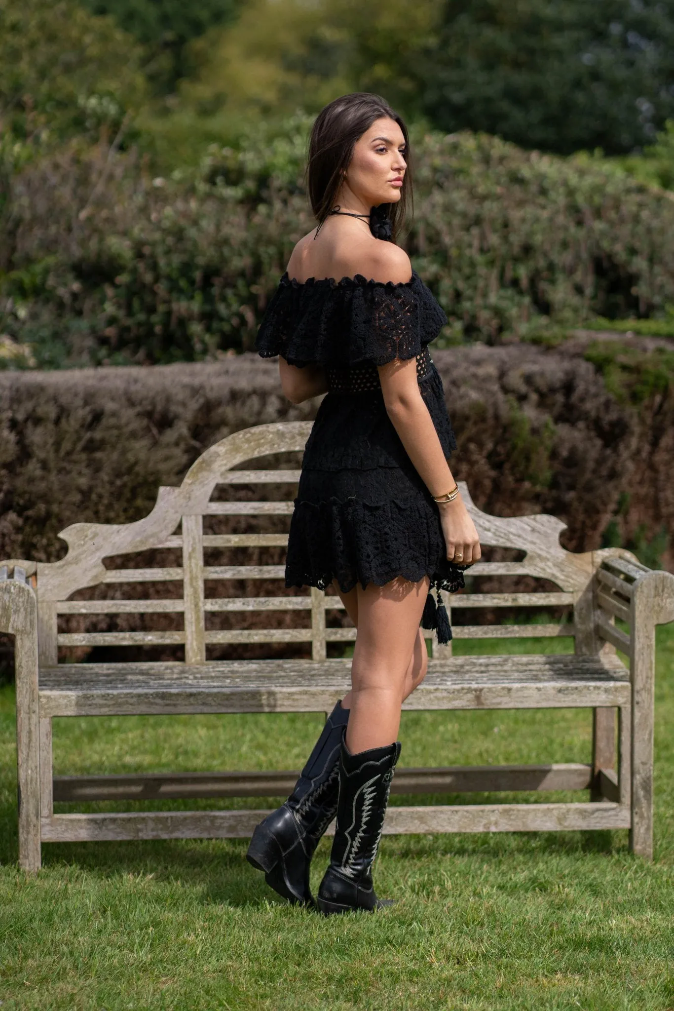Black Boho Lace And Crochet Effect Skirt