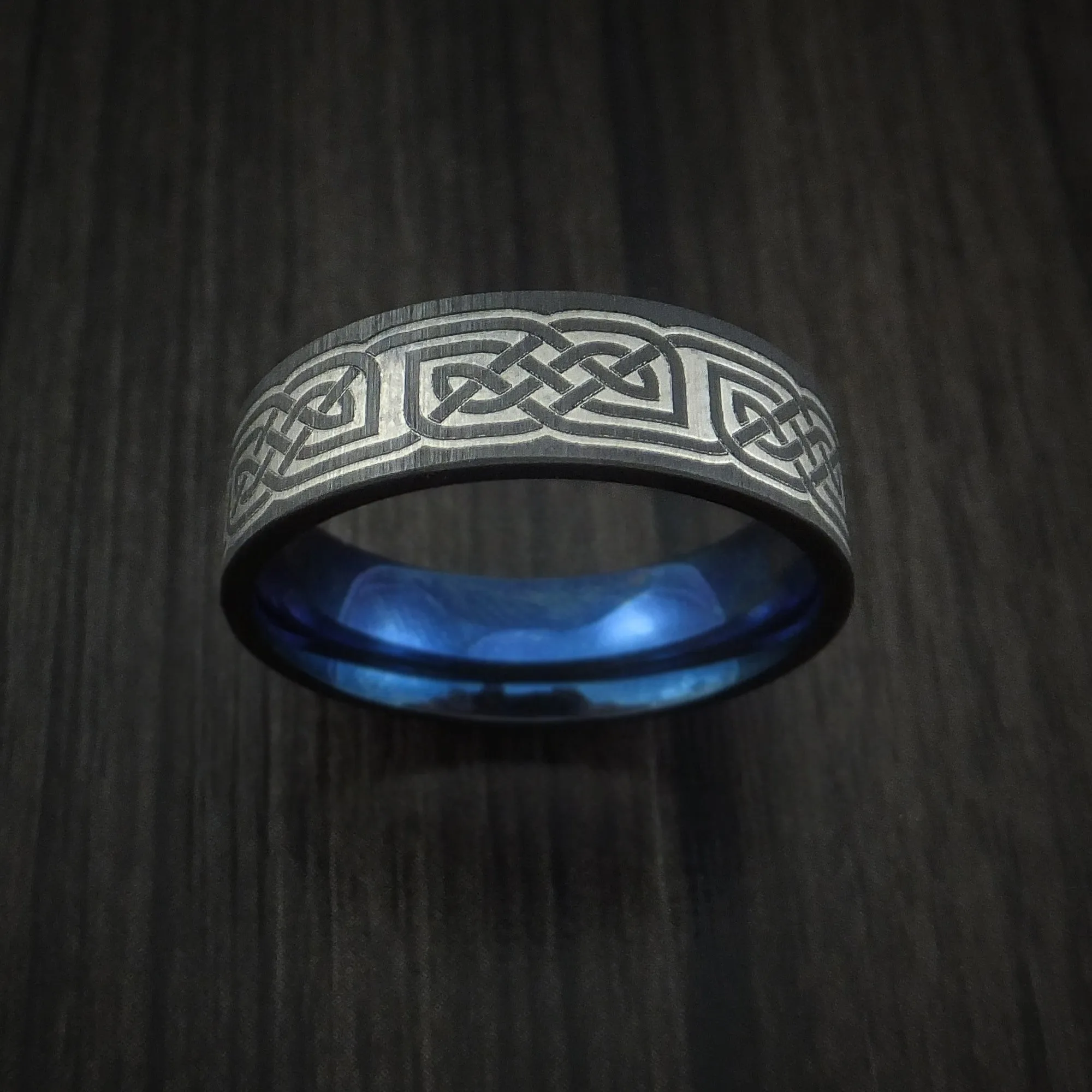 Black Titanium Celtic Knot Men's Ring with Anodized Sleeve Custom Made Band