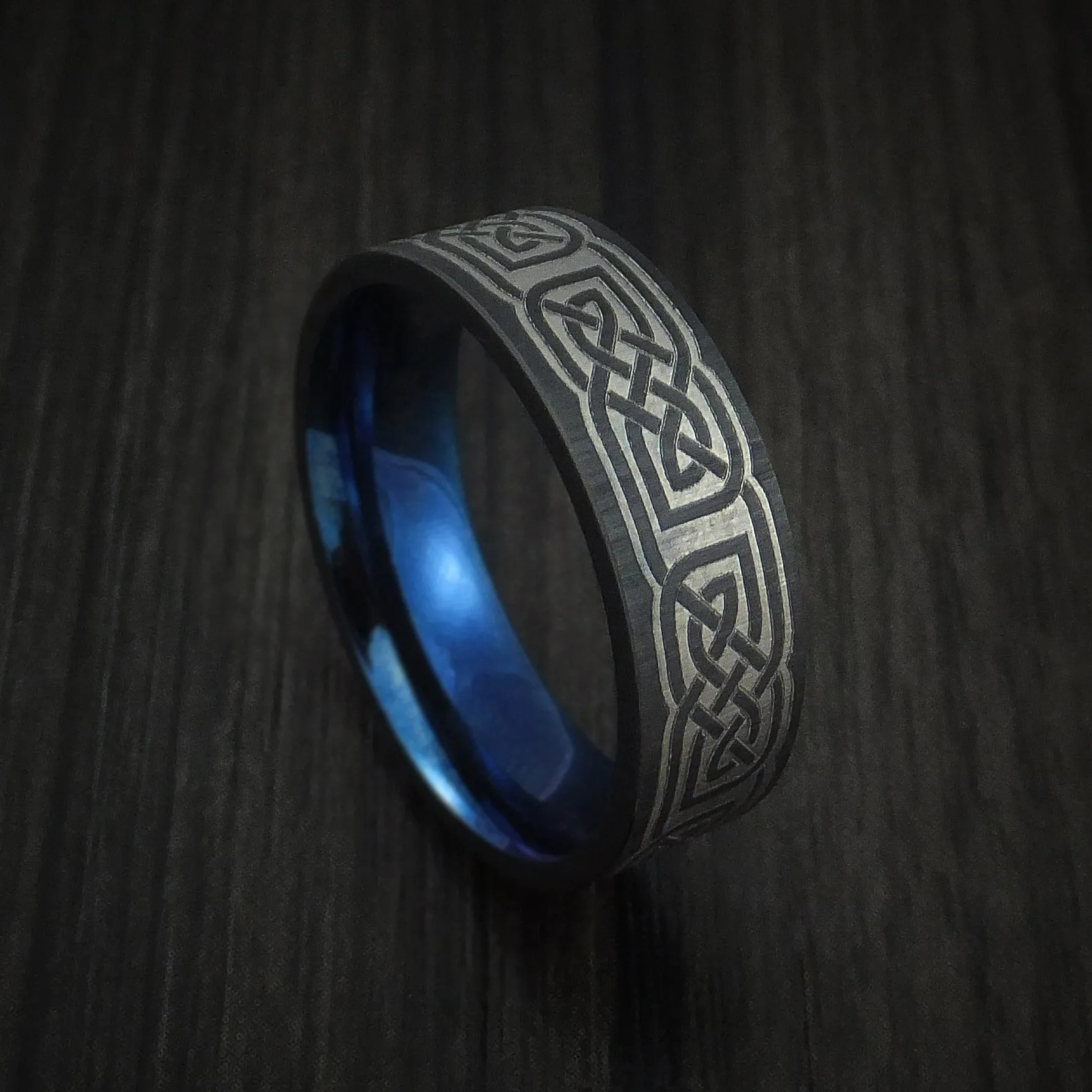 Black Titanium Celtic Knot Men's Ring with Anodized Sleeve Custom Made Band