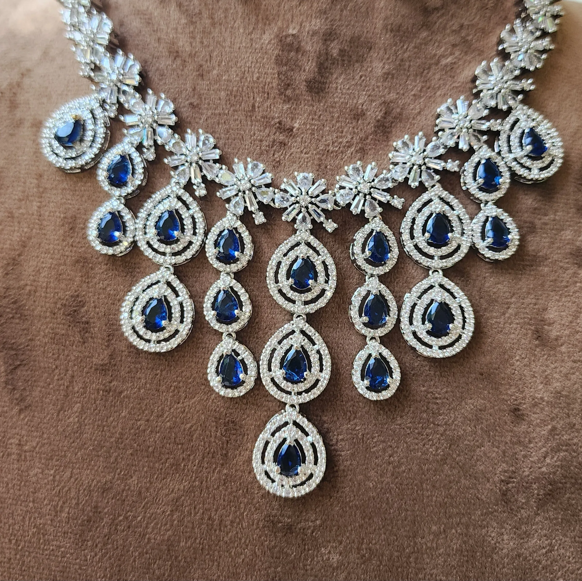 Blue Layered Choker With Tikka