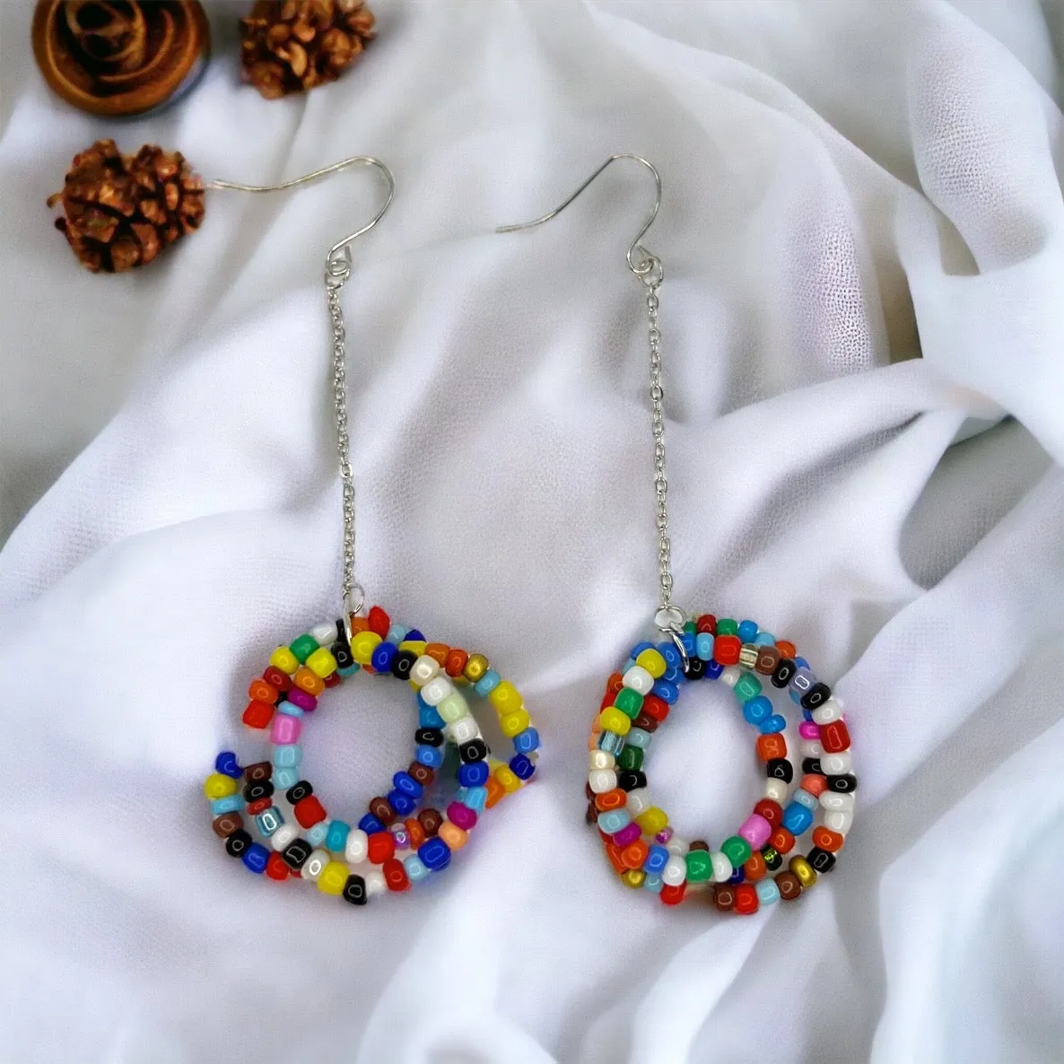 Boho Beaded Earrings - Bead Earrings, Boho Earrings, Bohemian Style, Rainbow Earrings, Beaded Accessories, Handmade Jewelry