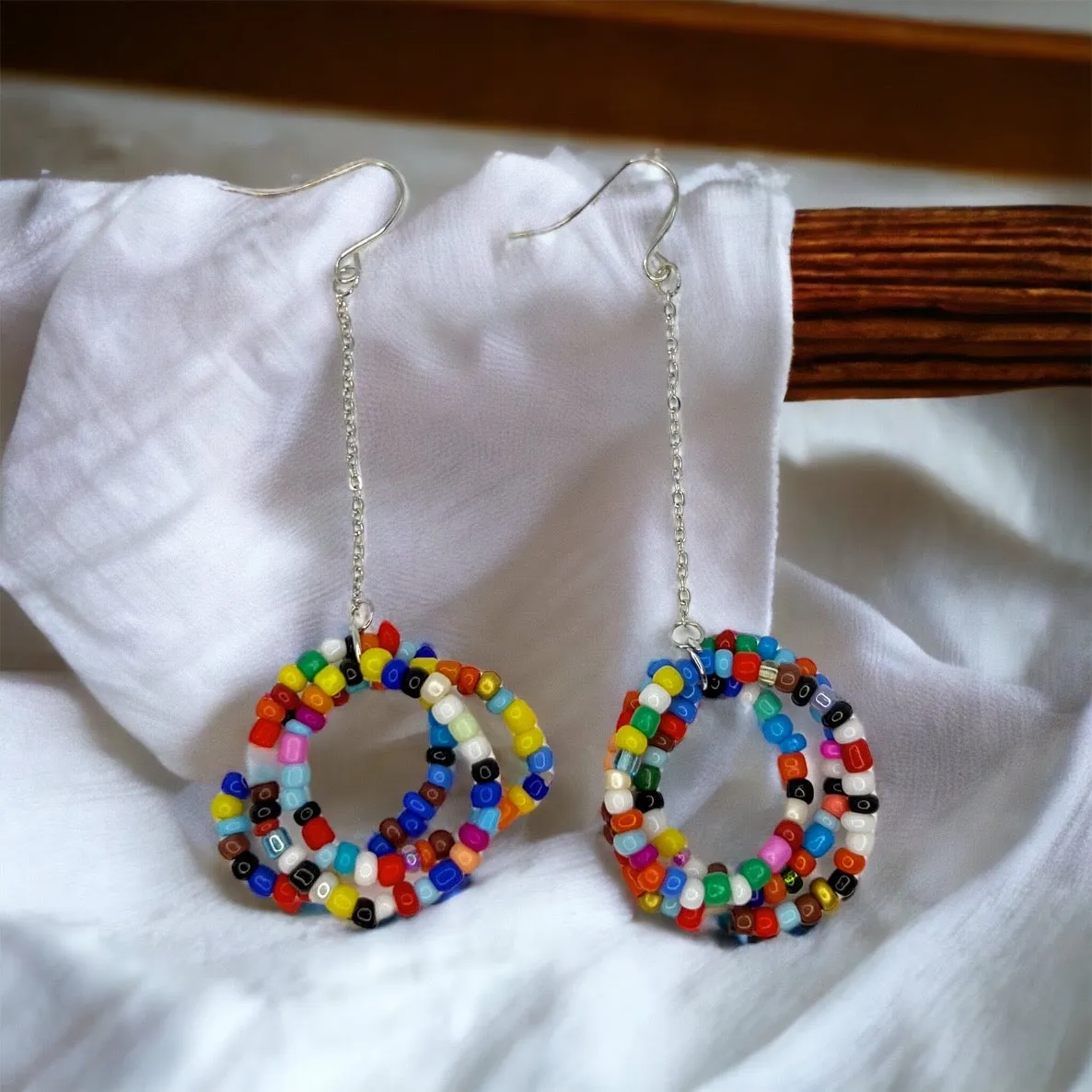 Boho Beaded Earrings - Bead Earrings, Boho Earrings, Bohemian Style, Rainbow Earrings, Beaded Accessories, Handmade Jewelry