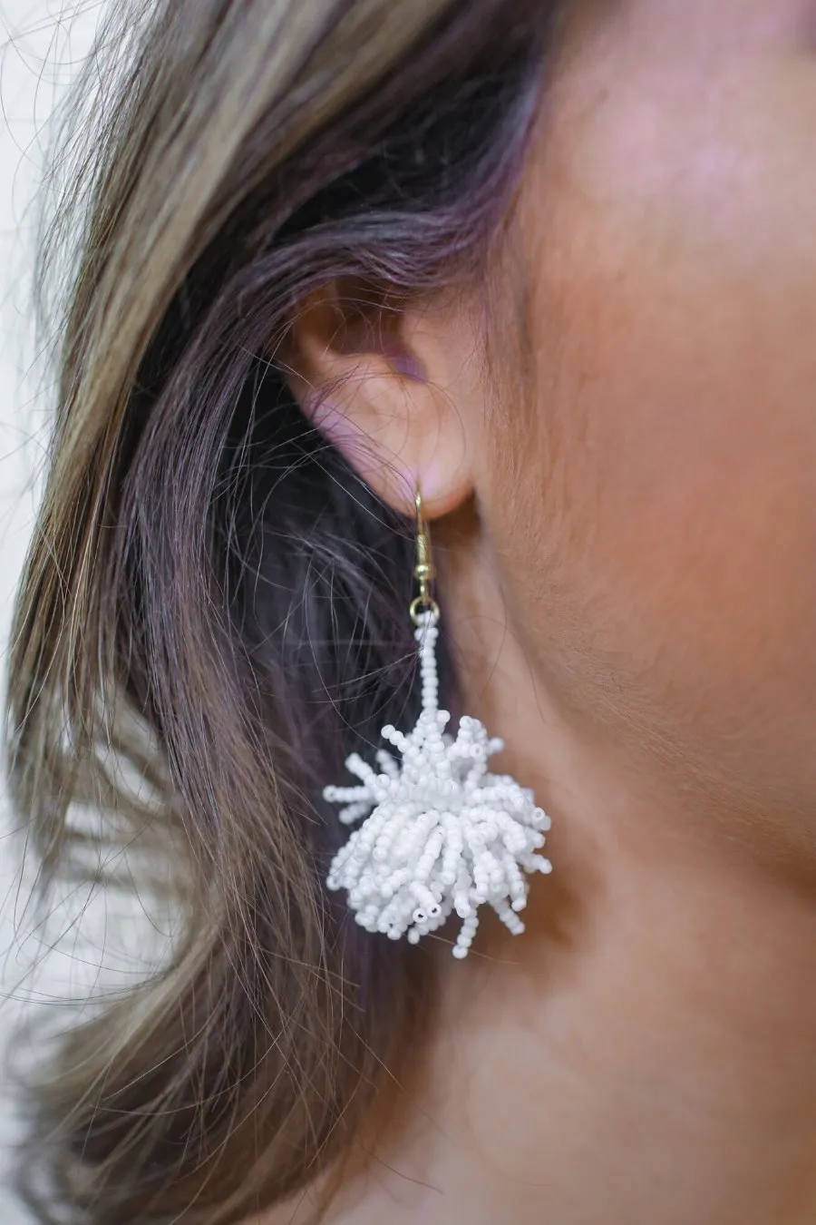 Broadway Beaded Pom Earrings