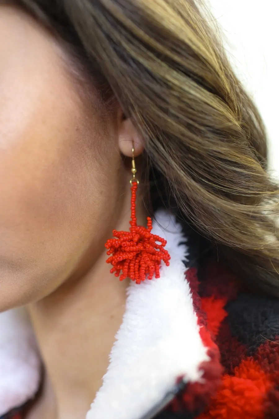 Broadway Beaded Pom Earrings