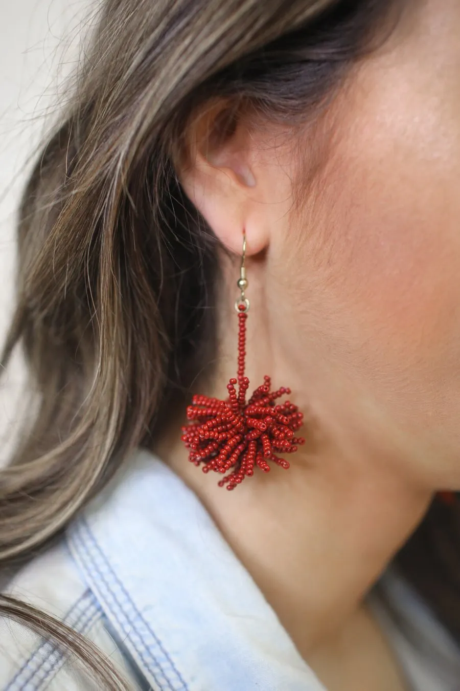 Broadway Beaded Pom Earrings