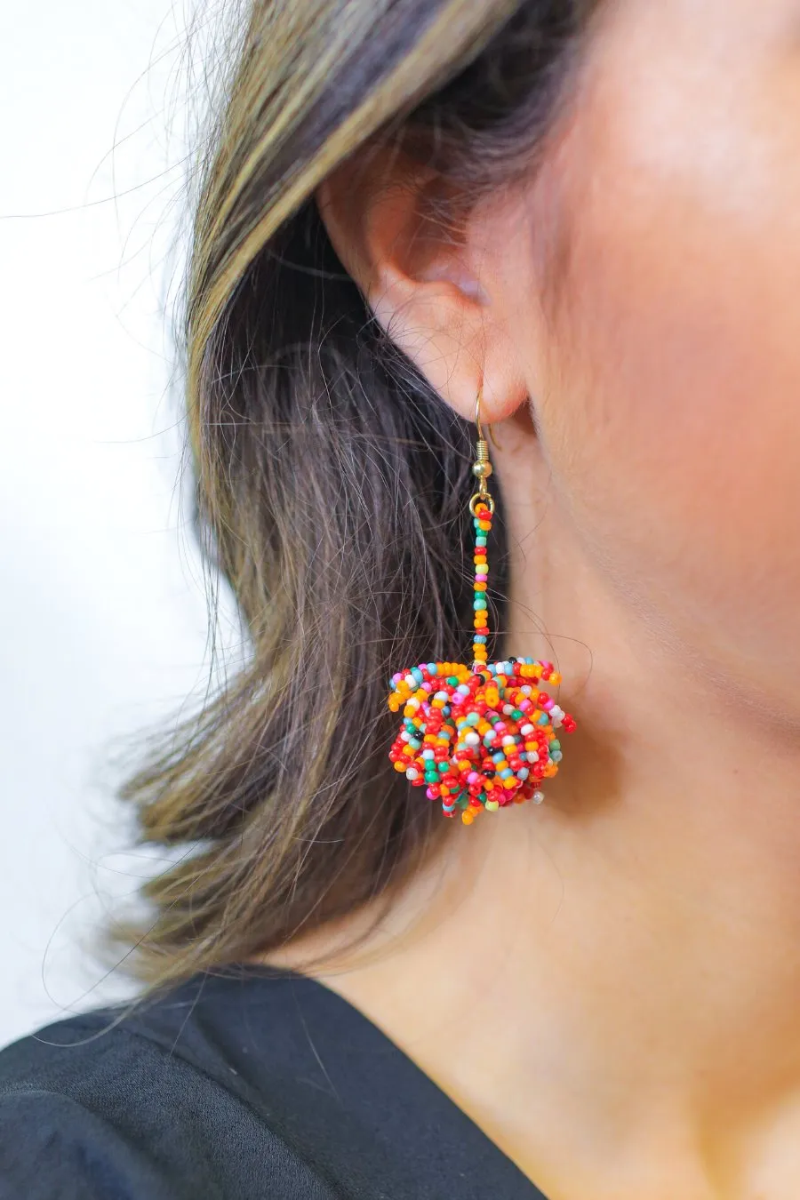 Broadway Beaded Pom Earrings