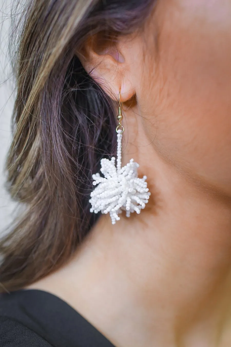 Broadway Beaded Pom Earrings