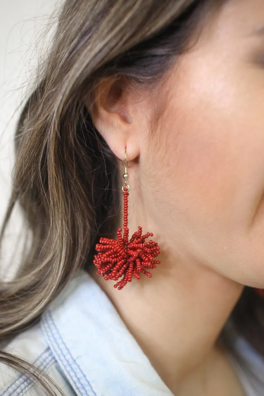 Broadway Beaded Pom Earrings