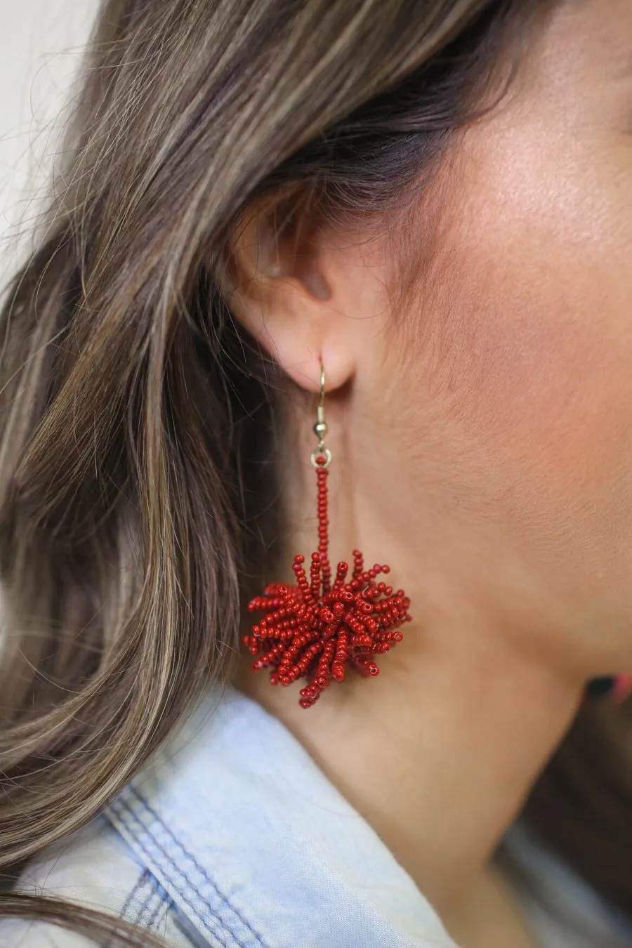 Broadway Beaded Pom Earrings