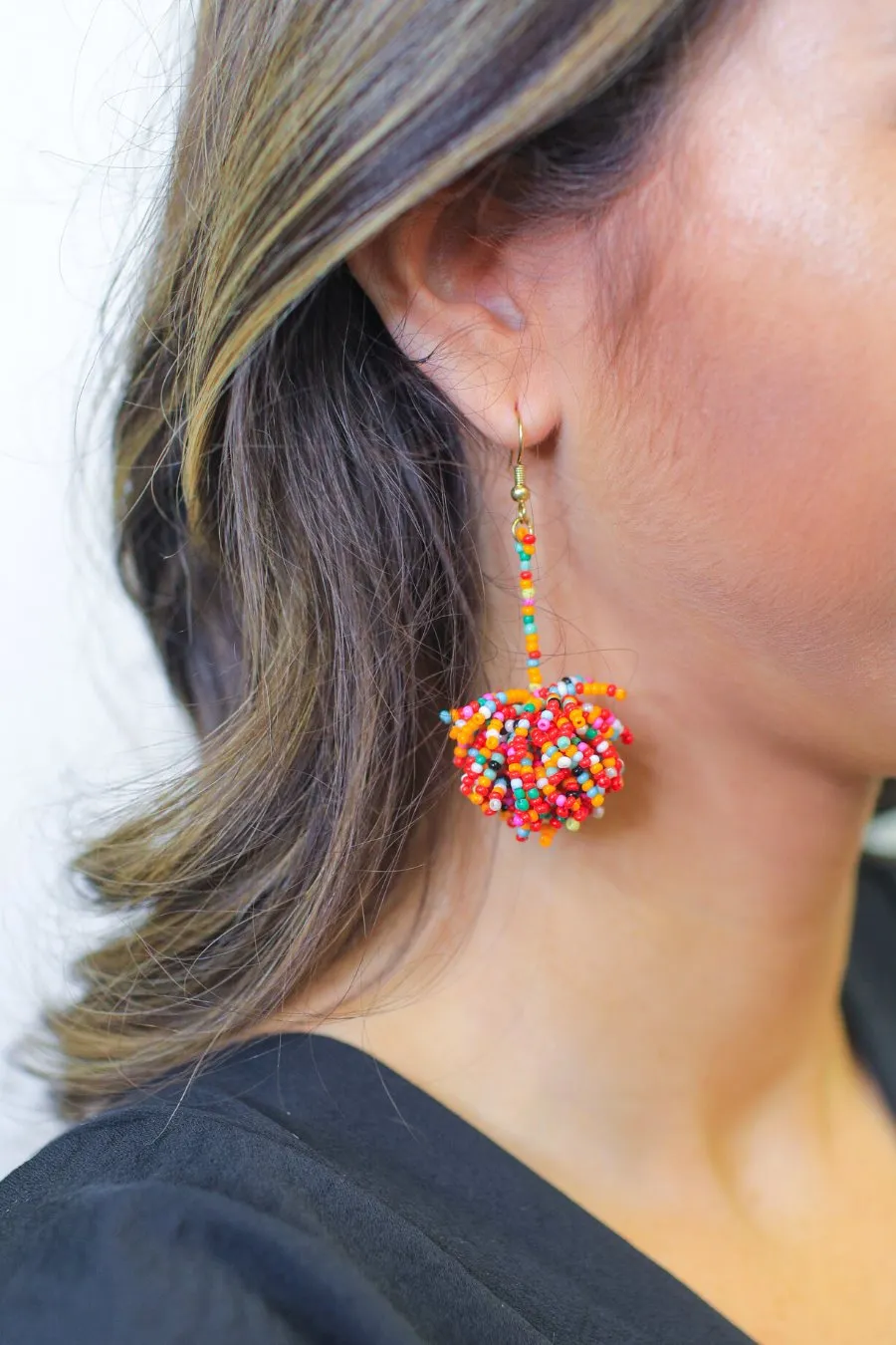 Broadway Beaded Pom Earrings
