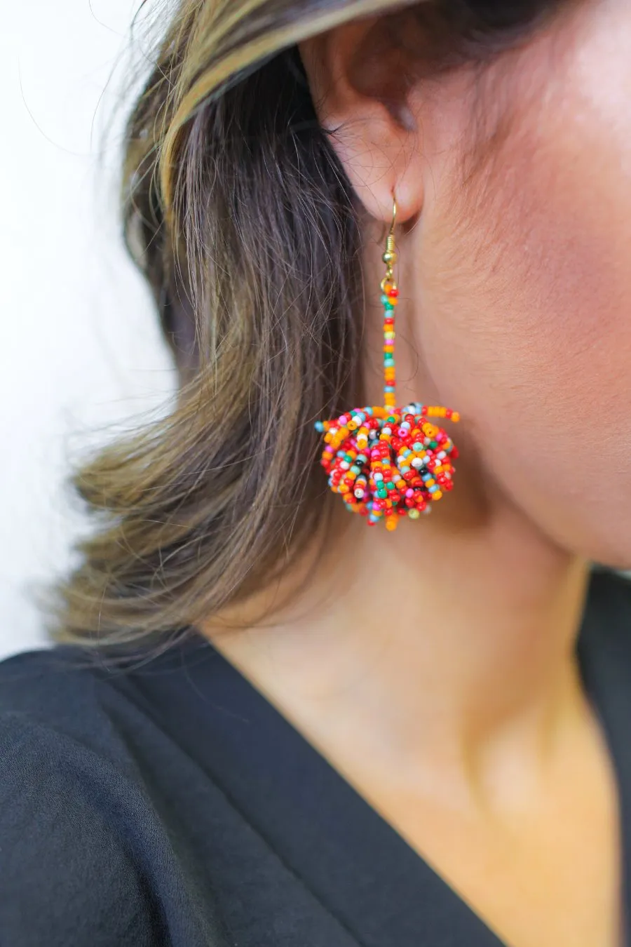 Broadway Beaded Pom Earrings
