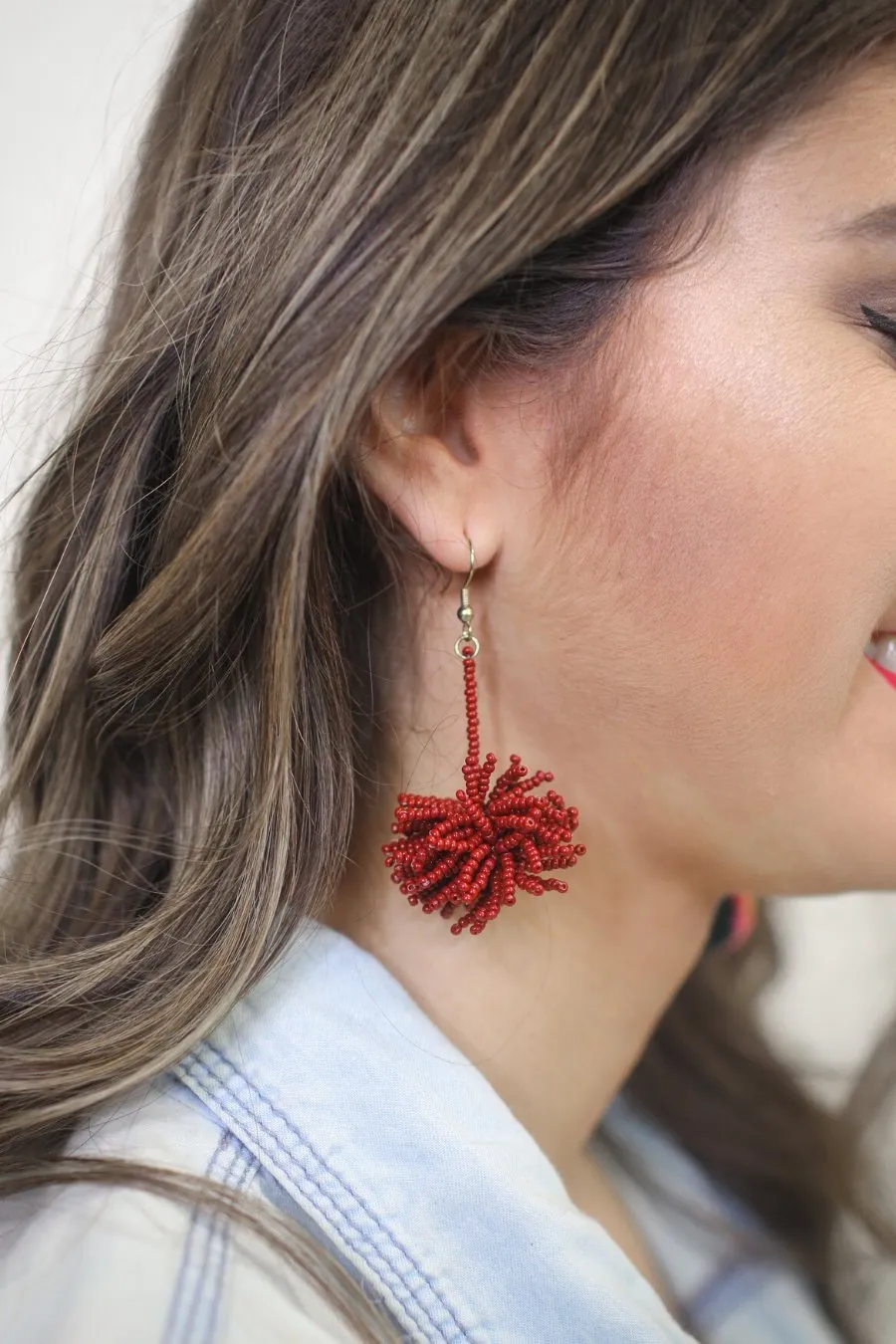 Broadway Beaded Pom Earrings