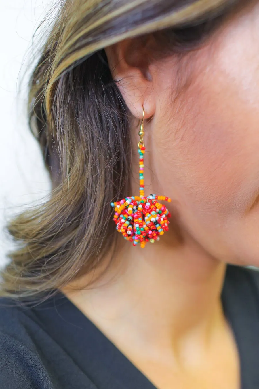 Broadway Beaded Pom Earrings