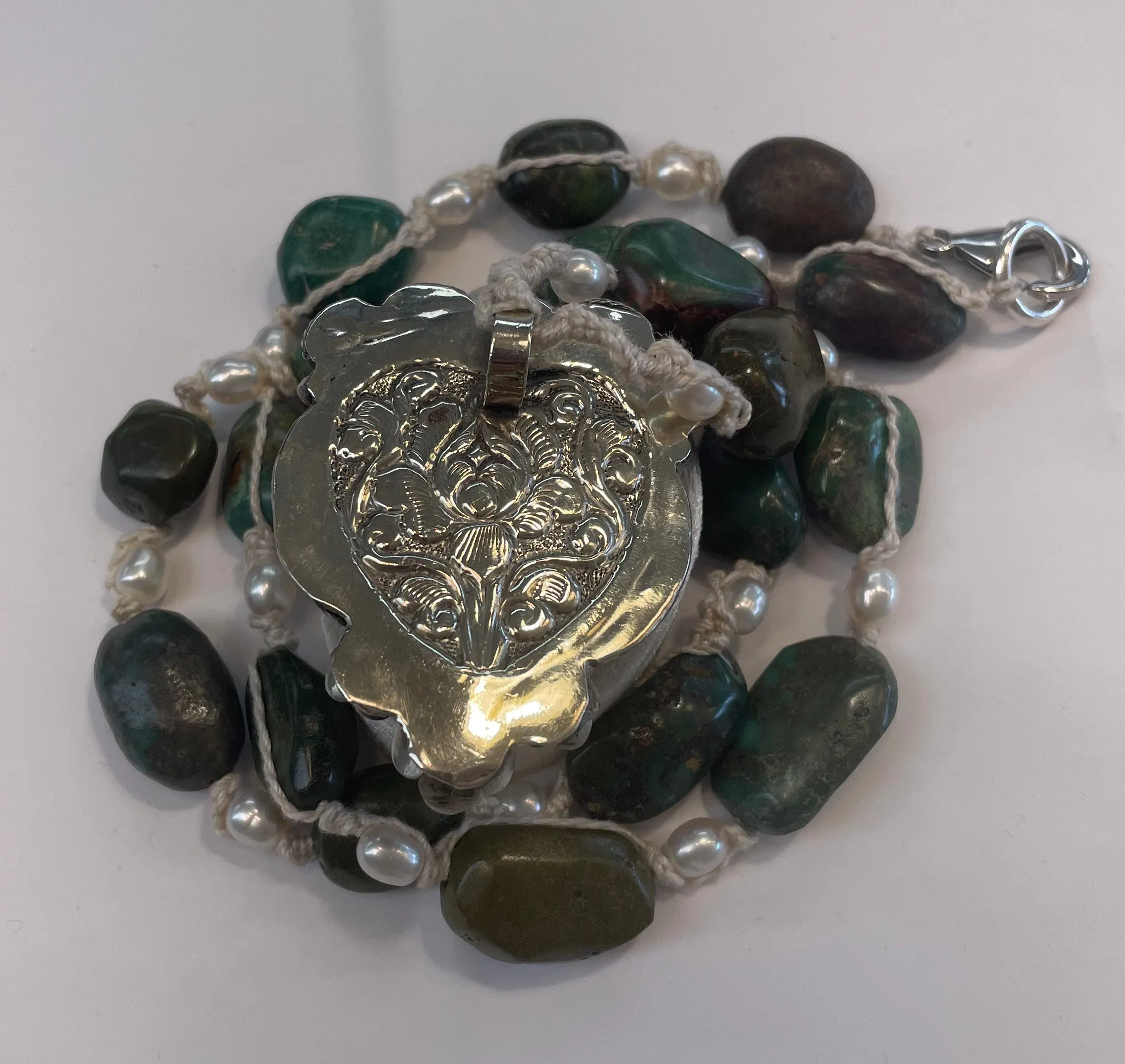 Carved Mermaid in Silver Necklace