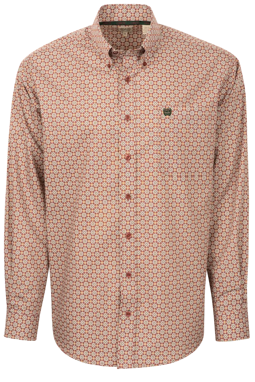 Cinch Linear Print Button-Front Shirt - Red