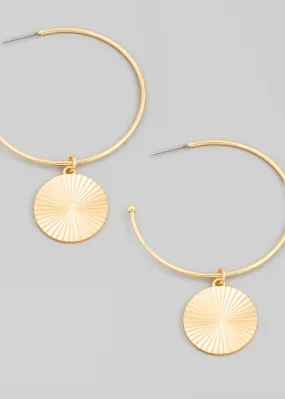 Coin Drop Open Hoop Earrings
