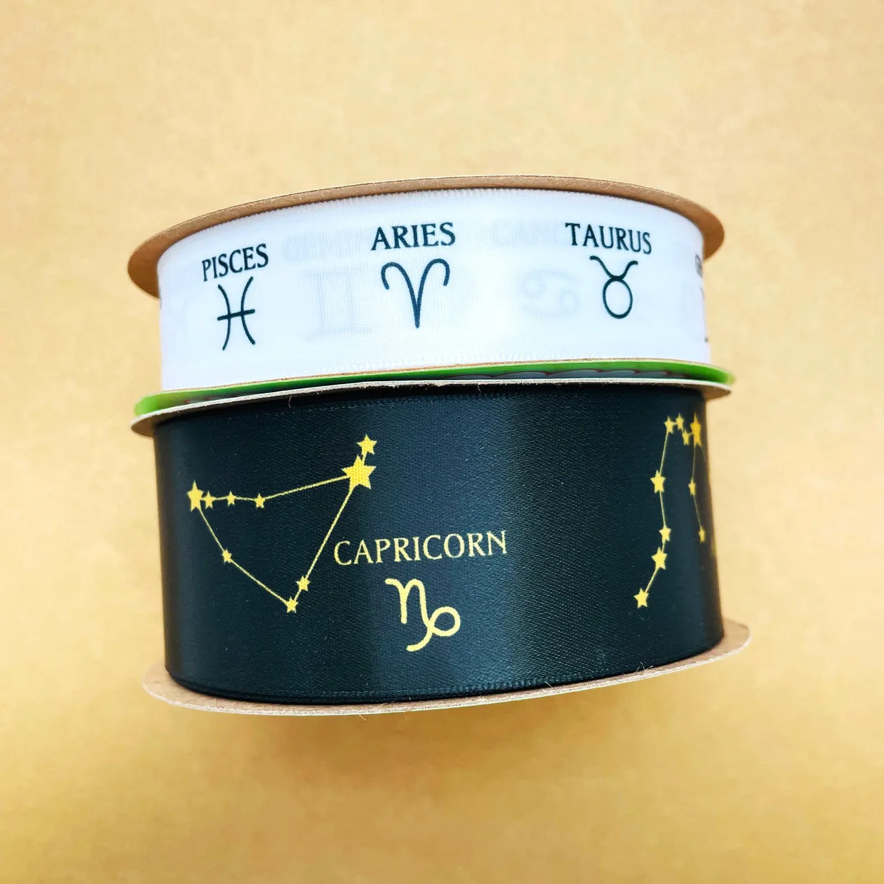 Constellation astrology ribbon with the zodiac  printed on 1.5" gold satin