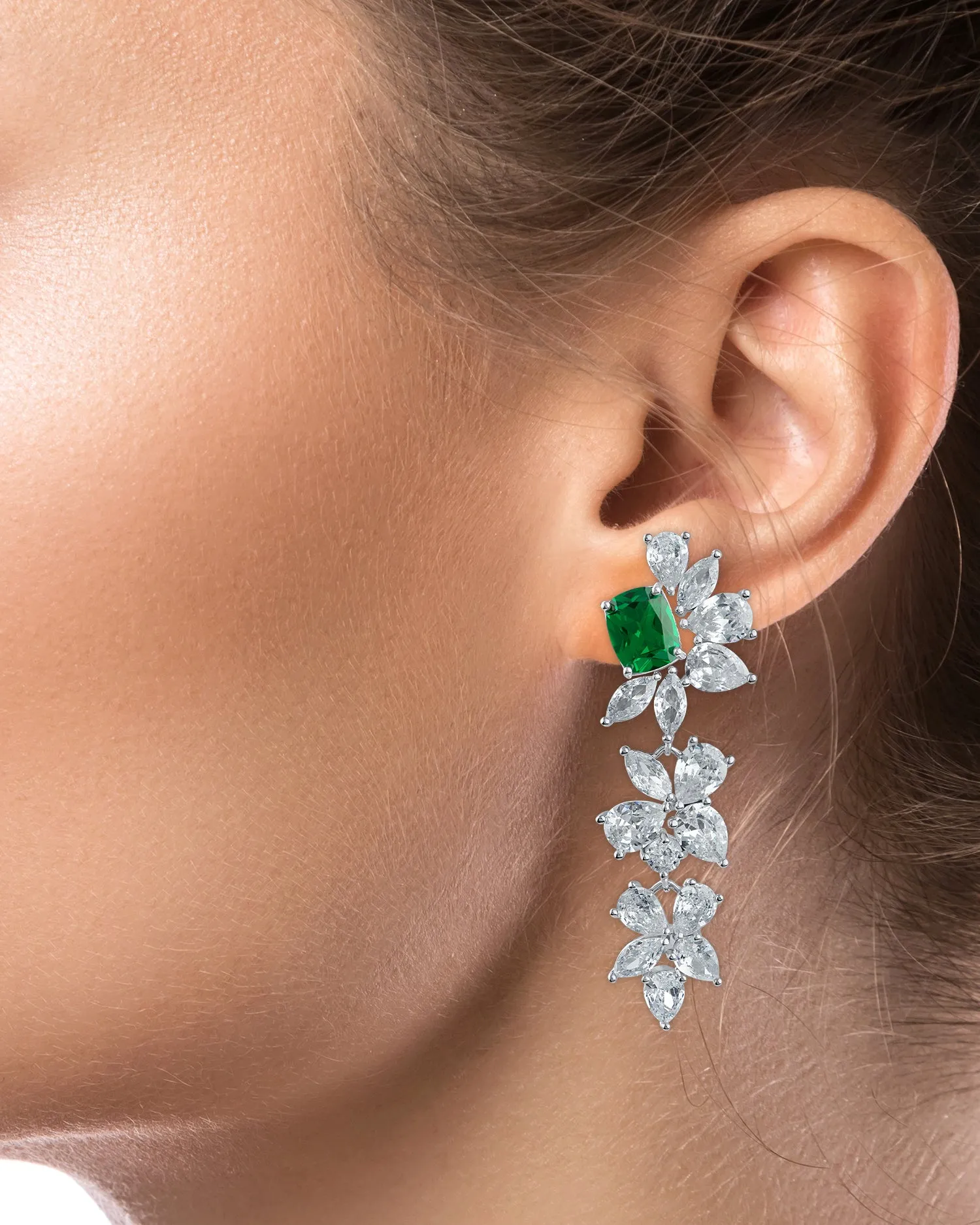 CZ Cluster Drop Earrings